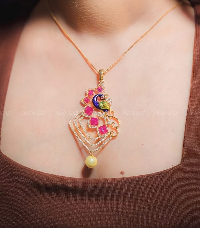 Enamel Peacock & Pink Diamond Drop Set