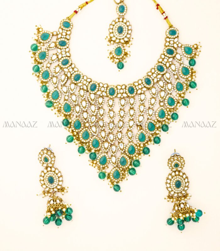 Emerald Maharani Royal Bridal Kundan Necklace Set