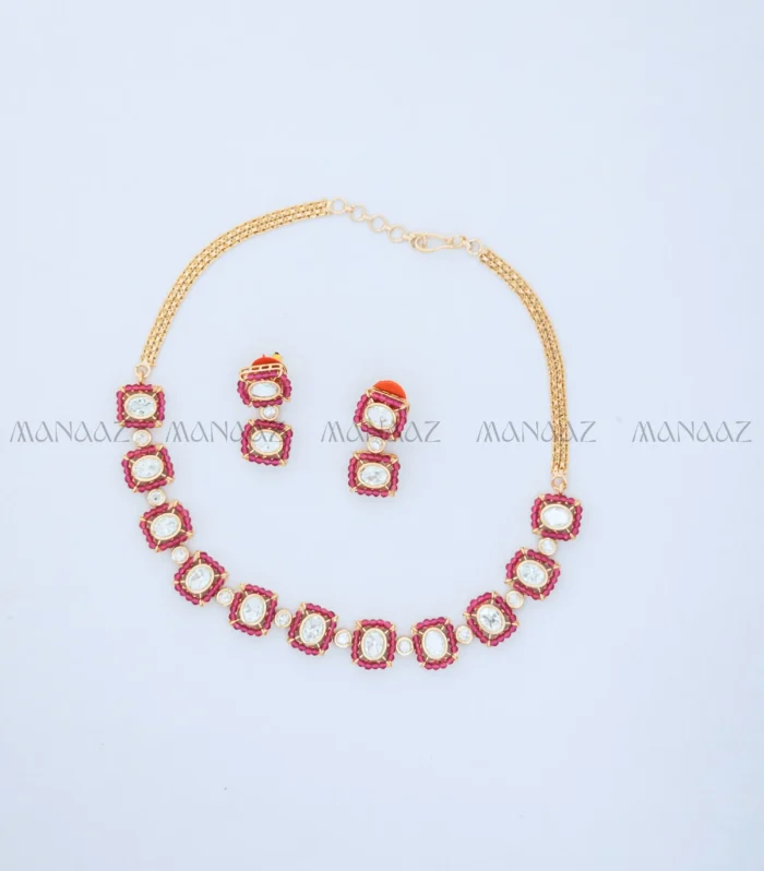 Ruby-Lotus Mozonite Necklace Set