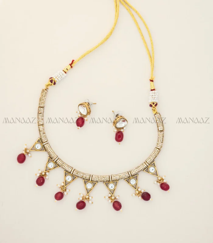 Rakta-Moti Polki Necklace Set