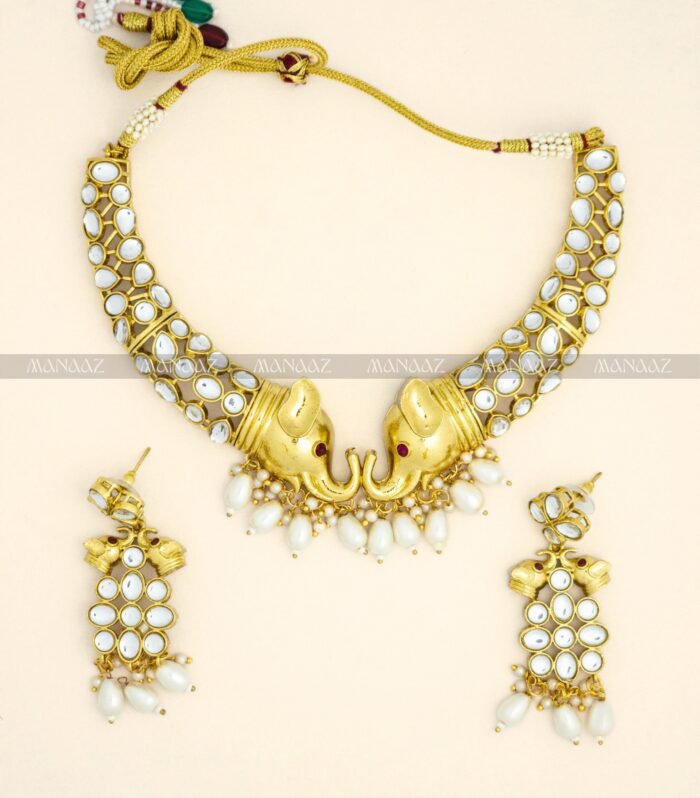 Temple-Style Elephant Motif Necklace Set