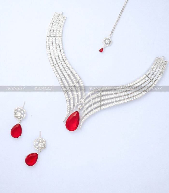 Crimson Aura Diamond-Style Necklace Set