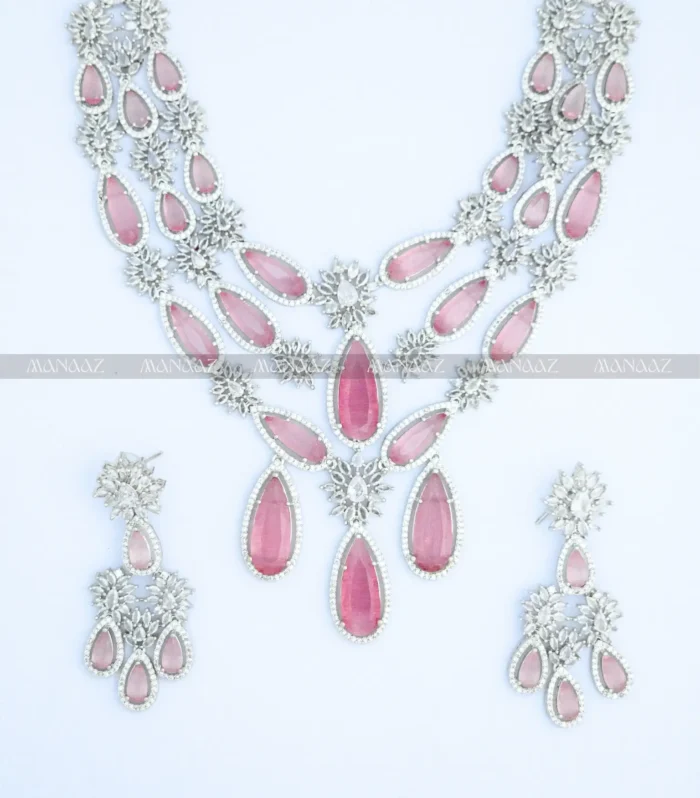 Gulnaar Blush Crystal Statement Necklace Set