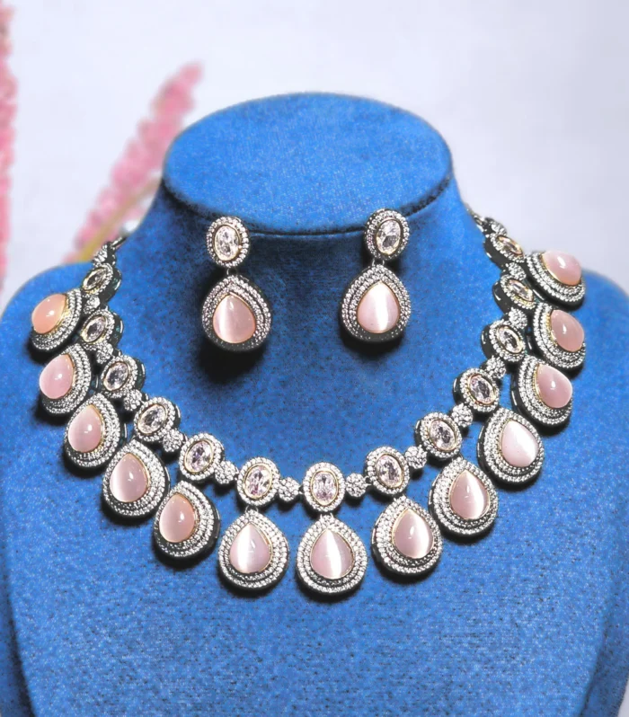 Blush Petal Drop Necklace Set american diamond necklace set necklace for women