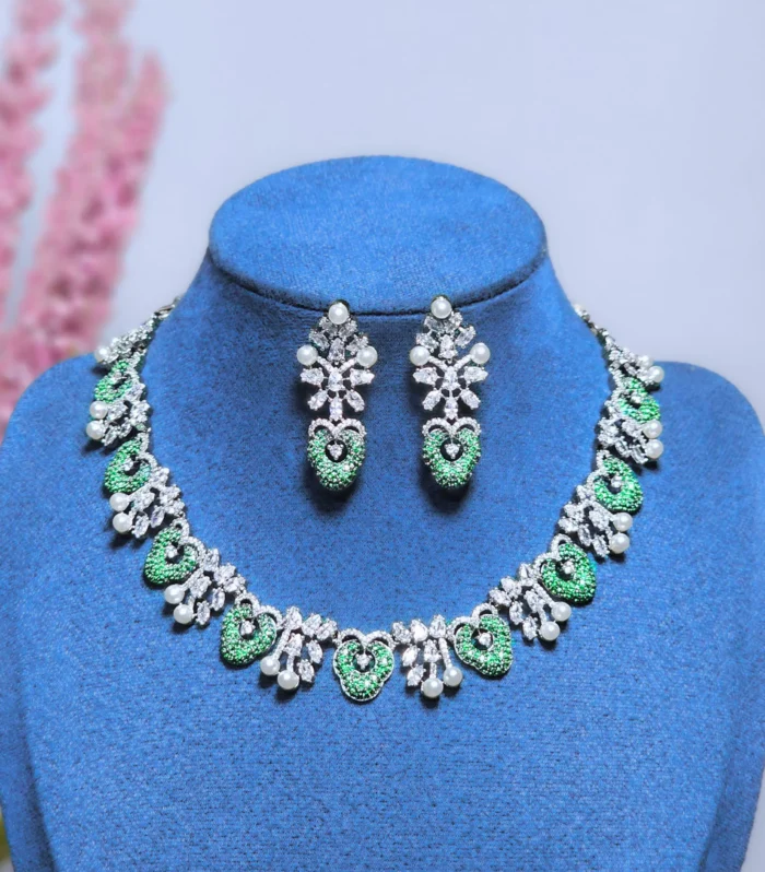 Emerald Heart Nano AD Necklace Set lightweight imitation jewellery for party wear